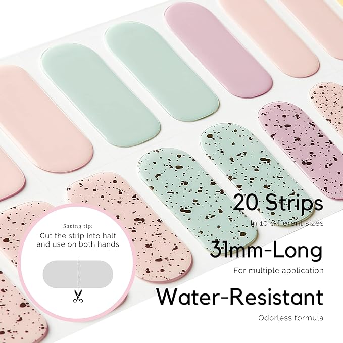 NAILOG Semi Cured Gel Nail Strips for Easter, 20Pcs Long Lasting Pastel Colourful Gel Nail Stickers, Salon Quality Easy Apply & Remove Works with Any UV/LED Nail Lamps, Quail Eggshell
