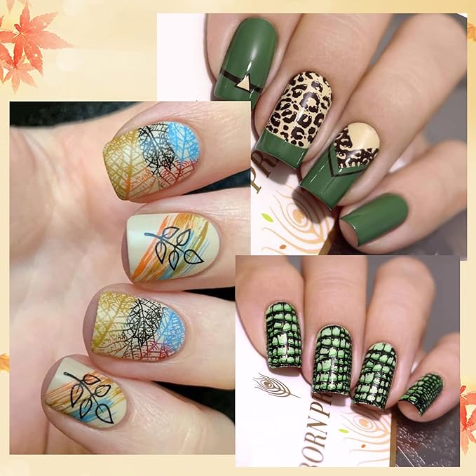 Born Pretty Christmas Nail Stamping Plates 8PCS Nail Art Design Kit Fall Winter Halloween Christmas Tree Patterns Templates with Snowflake Cute Deer Nail Art Image Plates DIY Printing Tools