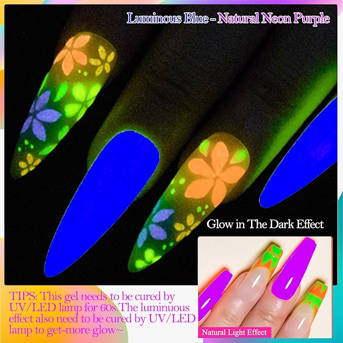 NAILGIL Neon Solid Builder Gel for Nails, Glow in the Dark Fluorescent Purple Sculpture 3D Gel Nail Art for Women Summer Hot Halloween Colors, Non-Stick Hand LED/UV Needed -15g