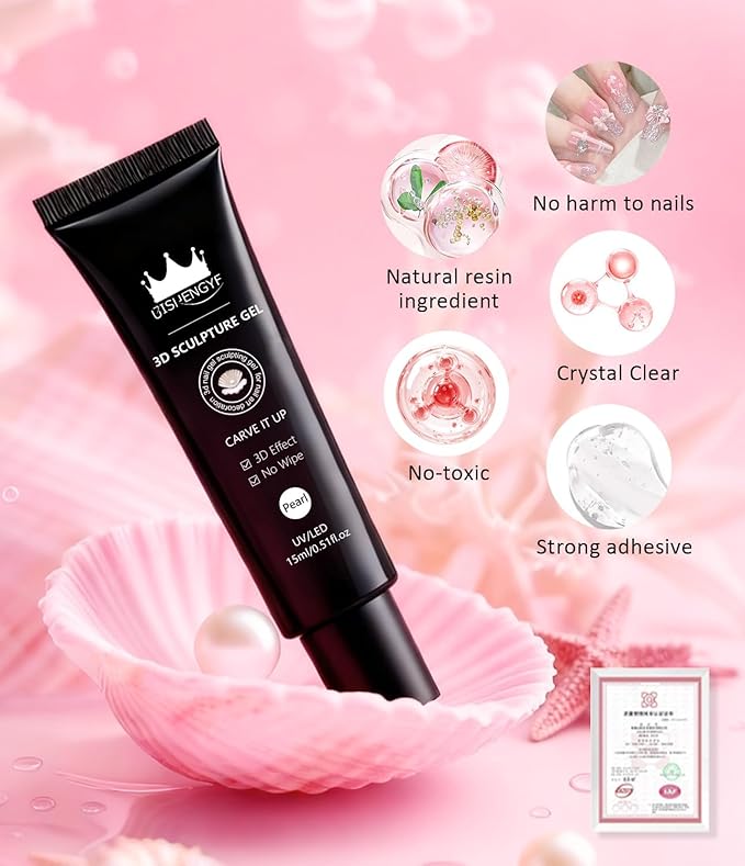 30g Pearl 3d Nail Gel Sculpting Gel No Wipe Craving 5D Embossed 3D Nail for Carving,Molding and Painting Designs,Rhinestone Glue for Gems Decoration