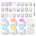 SAVILAND 6PCS Solid Builder Nail Gel Kit: Non-Sticky Dreamlike Aurora Colors 30 Days Long-Wear 10g 3D Sculpting Gel for Nail Art with Sculpting Pen Dual Form Salon DIY Use