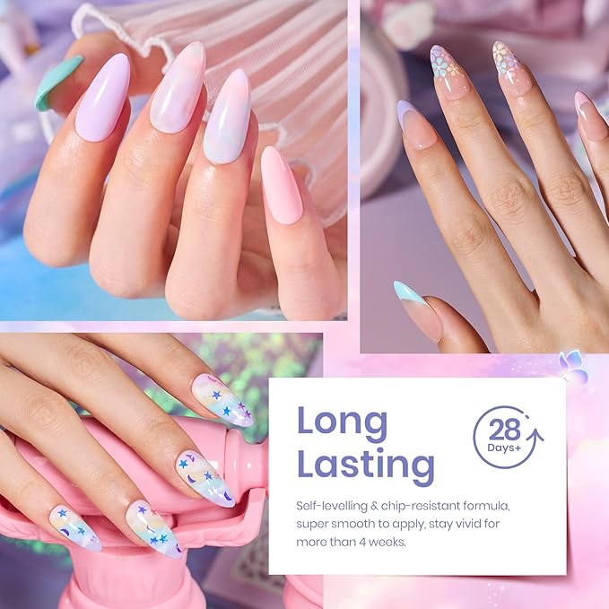 beetles Gel Polish Set - 23Pcs Macaroon Color Gel Nail Kit with Glossy Matte Top Coat Base Coat Yellow Pink White Purple Blue Glitter Bright Uv Nails Paradise Pastel Gel Spring Gifts for Women