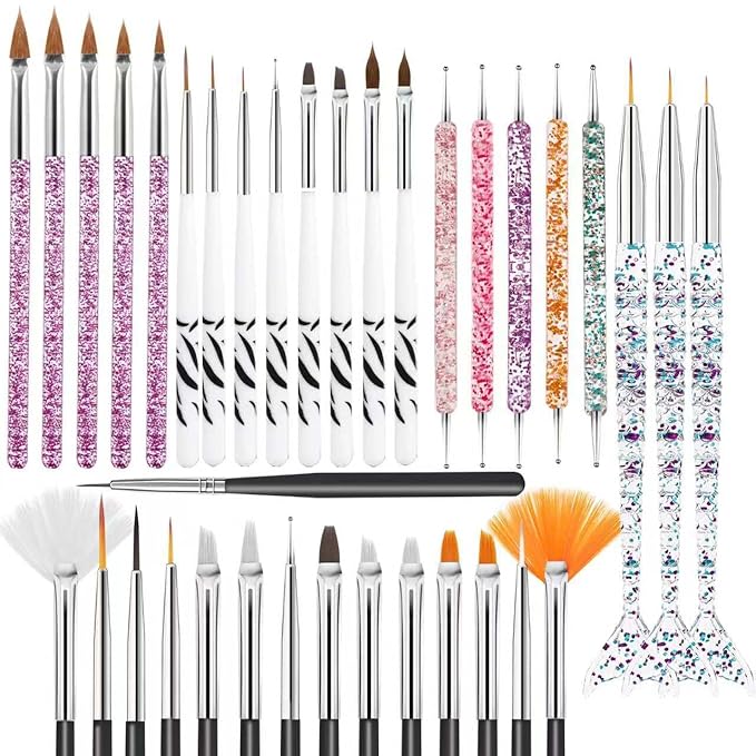 36pcs Nail Art Brushes,Nail Art Tools Set,Nail Art Design Pen with Extension Gel Brush,Nail Dotting Tools,Drawing Brush for Nail Art,Carved Brush,Liner Brush for Home DIY Salon Use,Black