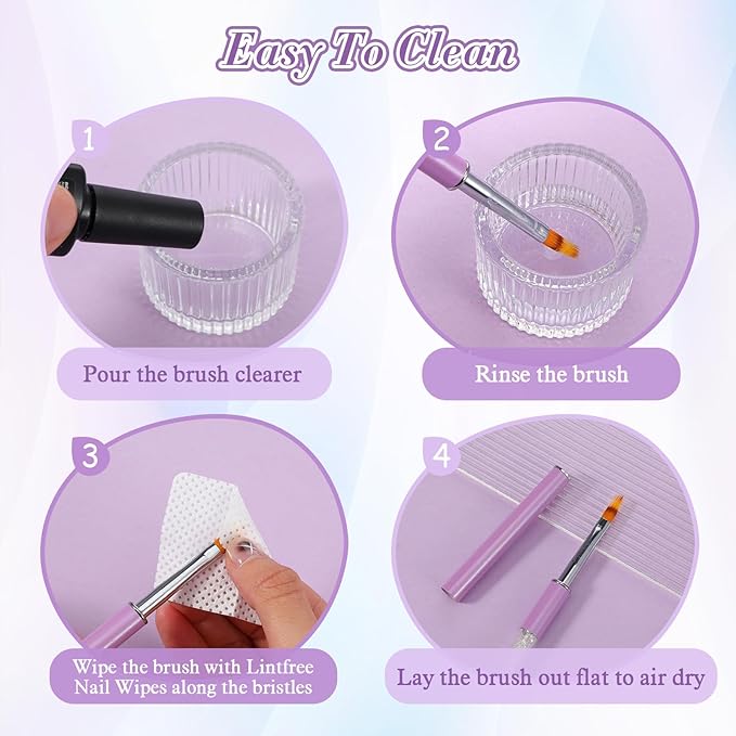 2PCS Nail Ombre Brush Nail Painting Art Brushes with Rhinestone Handle UV Gel Polish Nails Drawing Pen Nails Art Brushes for Nail Design