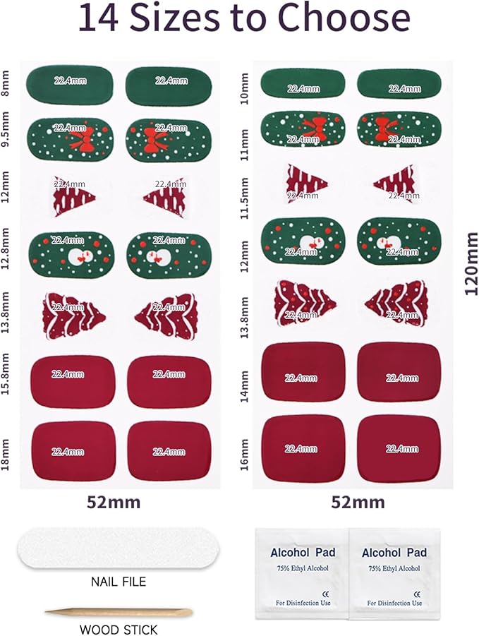 Semi Cured Gel Nail Strips, 28Pcs Christmas Nail Stickers/Wraps, Long Lasting UV Nail Polish Strips for Adults(Snowman Christmas Tree)
