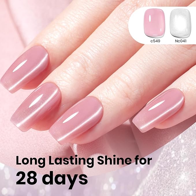 Beetles Moonlit Veil Clear Cat Eye Gel Nail Polish - 15ML Glassy Silver Cat Eye Glitter Gel Polish with Magnet Soak Off UV Nail Art Salon DIY Manicure Gift for Women