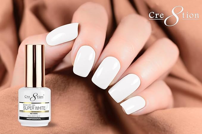 Cre8tion Soak Off Gel Super White 0.5oz, Buy 5 Get 1 Free, UV LED Lamp Nail Gel Polish Top Coat for Nail Art Manicure Professional Salon Use