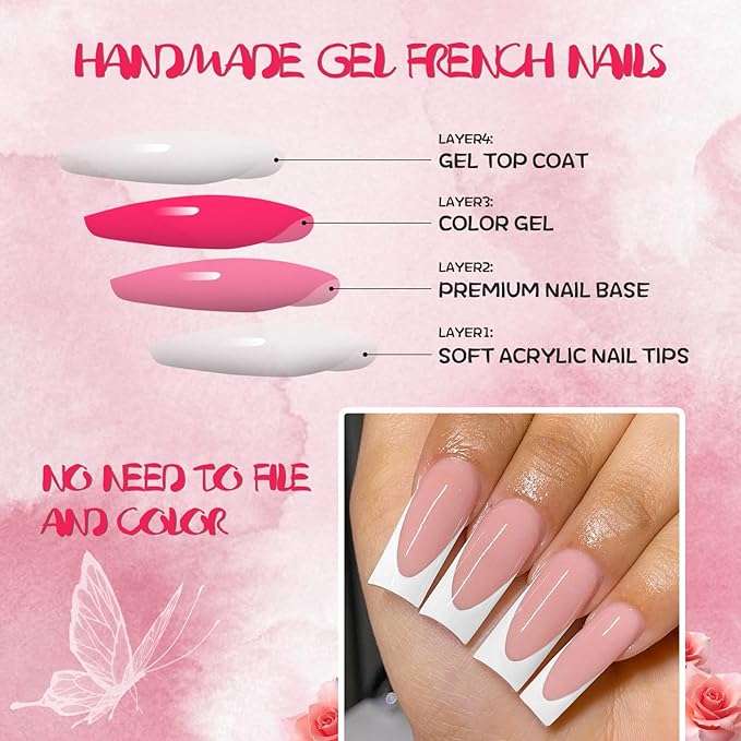 AddFavor 120pcs White French Tip Press on Nails Long Square Fake Nails Nude False Nails XL Long Tapered Square French Press ons Nail Acrylic Artificial Nail with Adhesive Tab for Women Girls