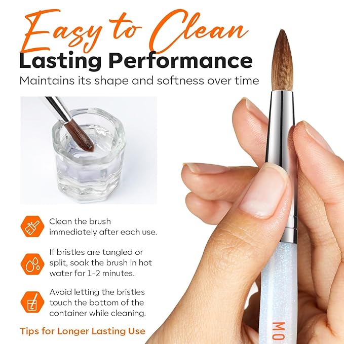 Modelones Pro Luxe Acrylic Nail Brush, 100% Pure Kolinsky Sable Hair Size 8 Acrylic Powder Application Brushes Oval Crimped Shaped Sturdy Ergonomic Handle for 3D Nail Art Professional DIY Use