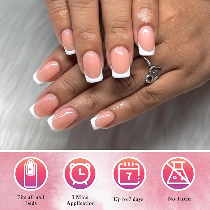 AddFavor White French Tip Press on Nails Short - 240pcs Tangerine Pink Extra Short Square Fake Nails, Square Nails Press on Acrylic Nail Extension Nails Art DIY