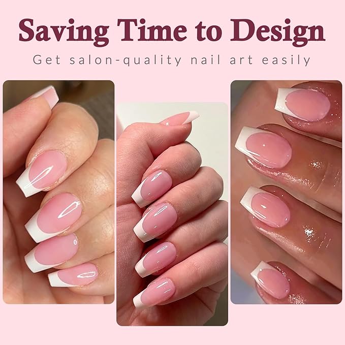 240PC White French Tip Press on Nails Short Fake Nails Press ons with 5*Adhesive Tabs, Pink Coffin Acrylic Nail Press on Nail French Tip Nails False Artificial Fingernails Stick on Nails-B