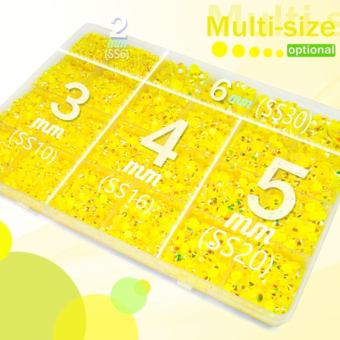 Lemon Yellow AB Resin Rhinestones w B7000 Glue for Bedazzling Crafting 2mm-6mm Citrine Flatback Jelly Stones Diamonds Gems Bedazzler Kit Charms for Nails Face Makeup Tumblers Bottles Crafts