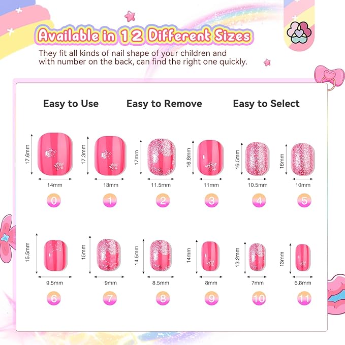 Saviland Kids Press on Nails - 168Pcs 7 Packs Press on Nails 1 Week Styles Kids Nails Adhesive Tab Full Cover Colors & Patterns False Nail Art Kits Sets Christmas Gifts for 8-12 Years Old Kids Girls