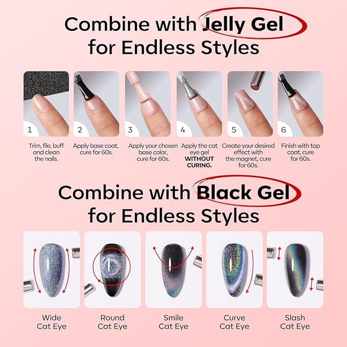 modelones Red Cat Eye Gel Nail Polish Magnetic Glitter Holographic Red Ruby Valentine Gel Polish Reflective Jelly Translucent UV Gel Manicure 15 ML