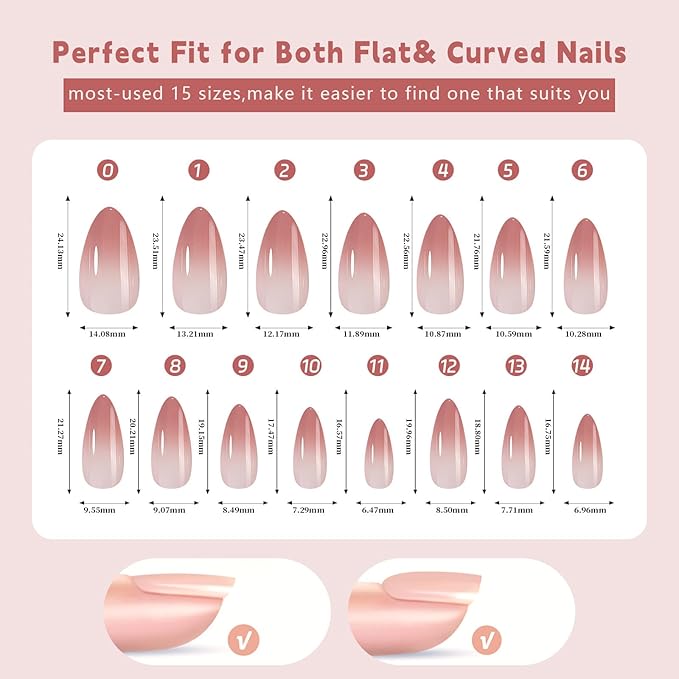 300pcs Press On Nails, 5 Colors, 2 Shapes, 15 Sizes, Full Cover Long Square Almond Nail Tips, Stick On Nails For Women Girls, DIY Nail Art