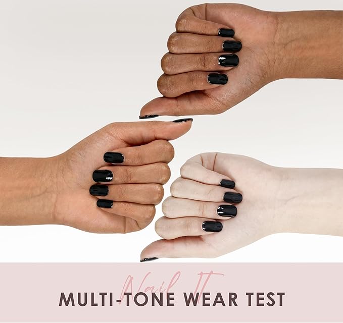 Semi Cured Gel Nail Strips – Real Gel Nail Polish Wraps for Brittle Nails | Waterproof Long Lasting Easy Peel-Off Removal | Hema-Free | 20-Piece Black Salon Kit with UV Lamps