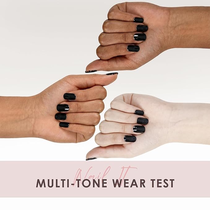 Semi Cured Gel Nail Strips – Real Gel Nail Polish Wraps for Brittle Nails | Waterproof Long Lasting Easy Peel-Off Removal | Hema-Free | 20-Piece Solid Black Salon Kit with File & Stick