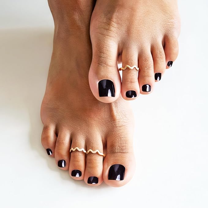 MelodySusie 32Pcs Semi Cured Gel Toe Nail Strips (Black), Pedicure Stickers for Toes, Works with Any UV/LED Lamps, Salon-Quality, Long Lasting, Easy to Apply & Remove