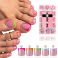 Toe Nail Press Ons, French Tips Toe Press On Nails, 150pcs Square Pre-Designed Soft Gel Thick False Toenail Extension, 5 Colors Full Cover Acrylic Nails for DIY 15 Sizes