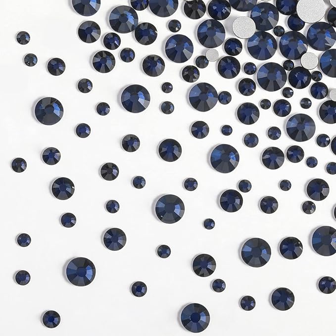 Beadsland Rhinestones for Makeup,8 sizes 2500pcs Navy Blue Flatback Rhinestones Eye Gems for Nails Crafts with Tweezers and Wax Pencil,Montana,SS4-SS30