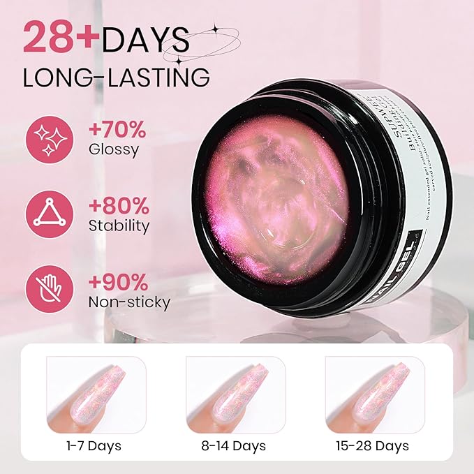 Solid Sculpture Builder Gel, Aurora Pink 3D Nail Gel White Non-Stick Hand Nail Extension Gels for Carving Patterns Decoration Hard Gels for Nails Mnicure DIY at Home 14g(0.49 oz)