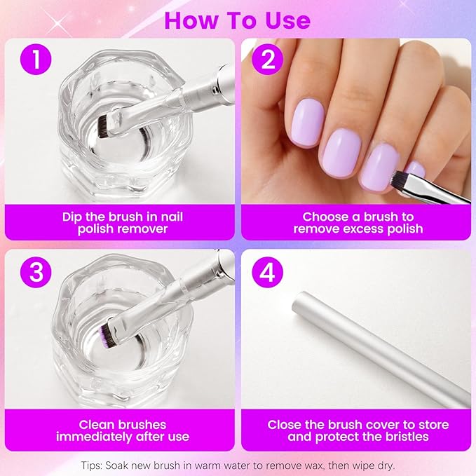 Nail Clean Up Brush, Double-Ended Flat & Fine Angled Acetone Resistant Nail Polish Remover Brush for Cleaning Polish Mistakes on the Cuticles, Nail Art Painting & Design