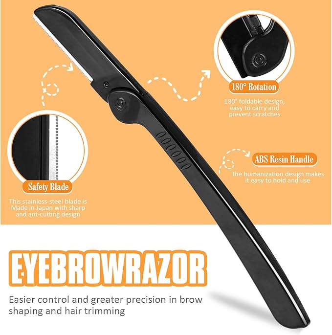Yougai Tweezers Set, 9 Pcs Professional Stainless Steel Tweezers Kit for Women Facial Hair, Precision Eyebrow Tweezer Kit with Curved Scissors and Eyebrow Razor for Ingrown Hair Removal