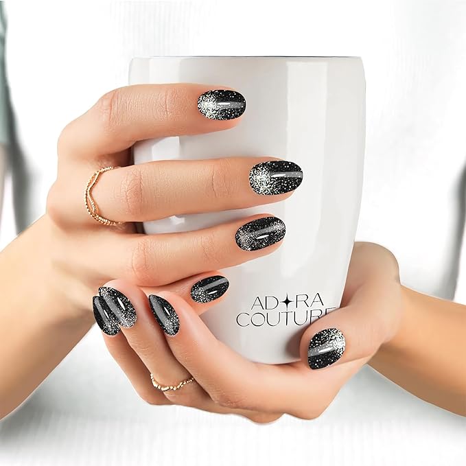 Semi-Cured Gel Nail Strips - 20 Salon-Quality Gel Sticker with UV Light Required, Long Lasting, Easy Application & Removal, Includes Prep Pad, Nail File, Wooden Stick – Black Diamond