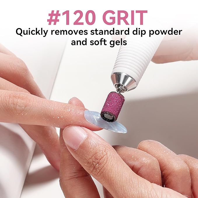 Makartt Sanding Bands for Nail Drill - 100 Pcs Nail File Sanding Bands for Drill Bits #120 Medium Grits for Acrylic Nails Gel Removing and Shaping, Upgrade Thicker Durable Sanding Drill Bit, Pink