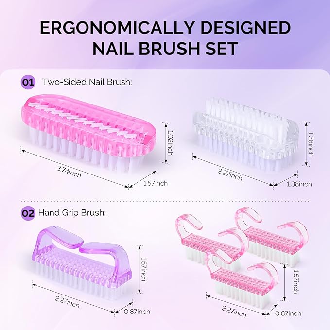 MelodySusie All in One Nail Brush Set, 6 Pack Nail Brushes for Cleaning Fingernails, Nail Dust Brush and Cleaner Scrubbing Set Manicure Pedicure Tools for Men and Women