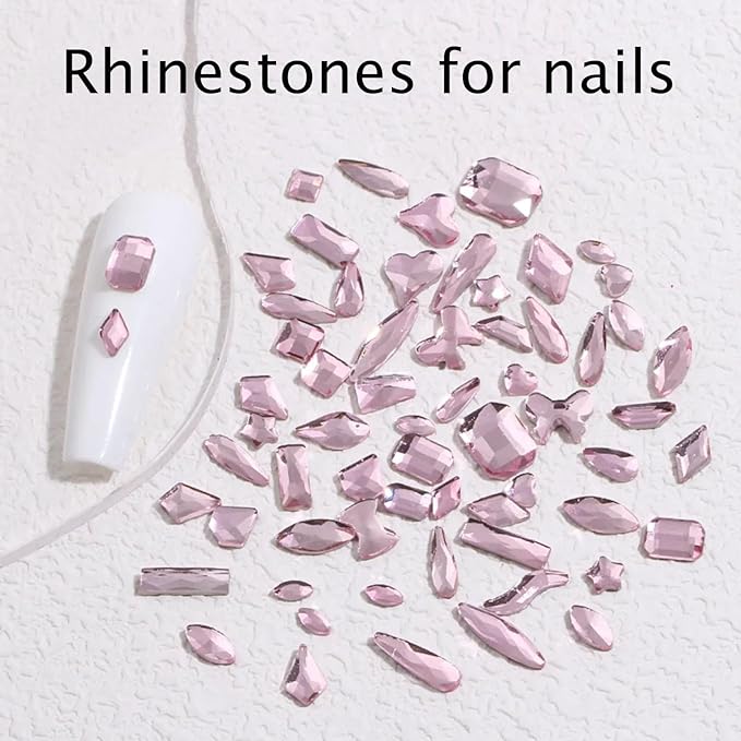 Light Pink Nail Rhinestones Kit, 18 Types of 900 Special-Shaped Nail Diamonds + 3200 Flat-Bottomed Nail Rhinestones, Nail Crystal Rhinestones for Manicure with Tweezer + Pickup Pen
