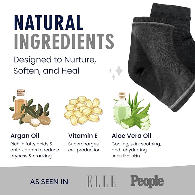 Dr. Frederick's Original Moisturizing Heel Socks for Dry Cracked Heels Treatment - Infused with Olive Oil, Jojoba Oil and Vitamin E - 2 Pairs - Valentines Day Gifts for Her & Him - Black Argan