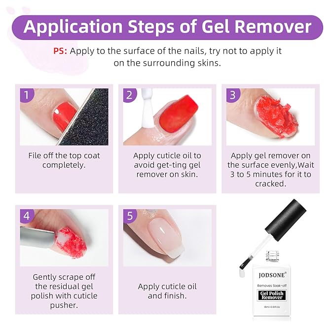 JODSONE 18ml Gel Nail Polish Remover, Professional Gel Polish Remover, No Soaking or Wrapping Required, Quick and Easy Removal in 2-5 Minutes