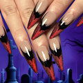 Halloween Press on Nails - Long Stiletto Fake Nails with Bat & Glitter Designs | Cat Eye False Nails,Full Cover Acrylic Nails,Red Nail Tip Stick on Nail for Women Girls Halloween Nail Art - 24Pcs