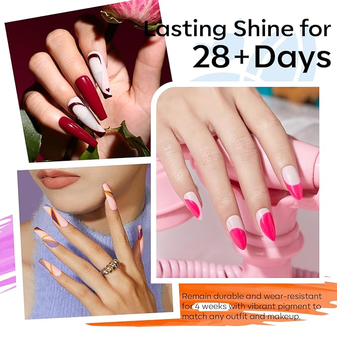 modelones 32 PCS Gel Nail Polish Set, 28 Colors Nude Red Green Blue Gel Polish with No Wipe Base Coat, Glitter & Glossy & Matte Top Coat Soak Off LED Nail Art Kit Salon at Home