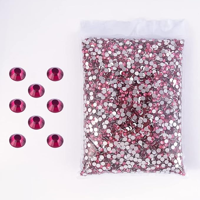SS3-SS20 Crystal Glass Rhinestone Round Shape Flatbase Strass for DIY Nail Art Decorations Craft Making 14400PCS/Bag (SS3：1.3-1.4mm, Rose Red)