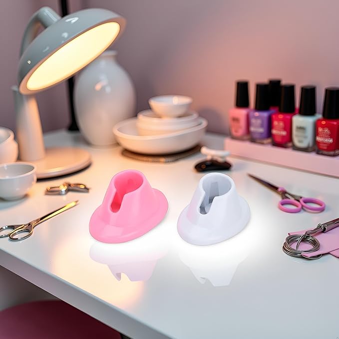 2Pcs Pink and White Soft Rubber Nail Polish Bottle Holder Nail Polish Stand Anti-Spill Nail Art Organizer Display Manicure Tools for Nail Art Salon Professional Design Nail Art and Polish