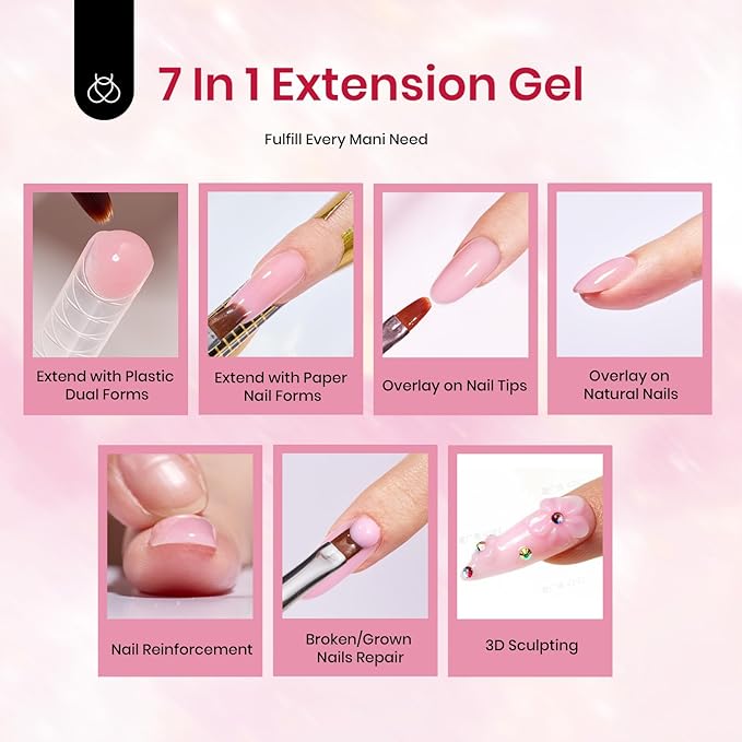 Beetles Poly Extension Gel Nail Kit 6 Colors Poly Nail Gel With Mini Nail Lamp Pink Nude Purple Poly Nail Gel Starter Kit for Beginner Nail Thickening Solutions DIY Home Salon Gift for Women Girls