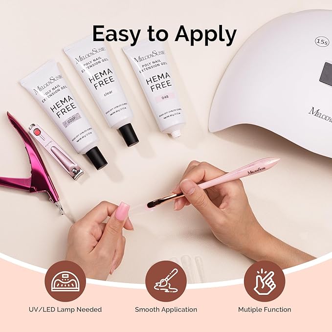 MelodySusie Poly Nail Extension Gel 60g Hema Free Soak Off UV Lamp Cured Nail Thickening Art Design Manicure Gift for Wome 052