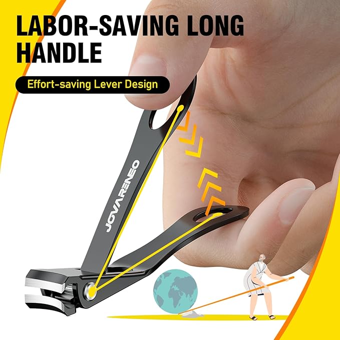 Toenail Clippers for Seniors, Angled Head Toe Nail Clippers for Thick Toenails, Wide Jaw Clippers, Ergonomic Anti-Splash Cutter, Upgraded Long Handled Toenail Clippers