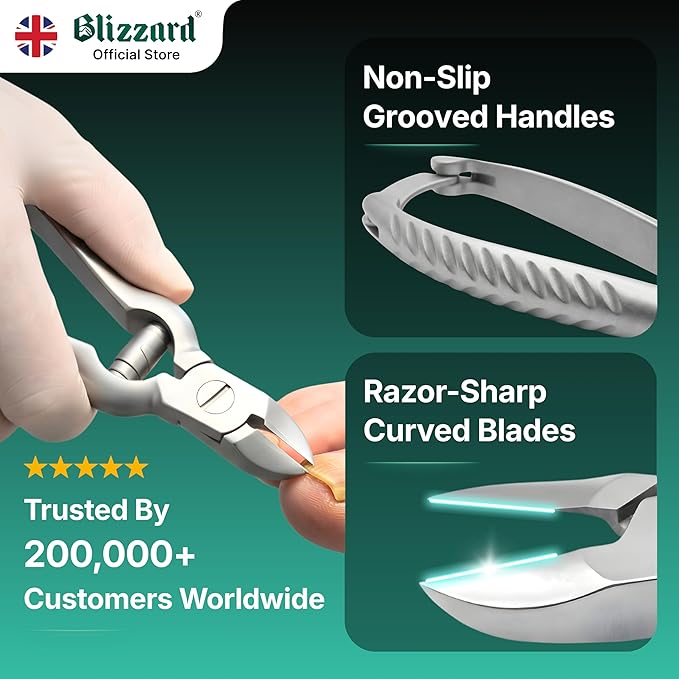 Blizzard Professional Toe Nail Clippers for Men - Podiatry Heavy Duty Toenail Clippers for Seniors with Metal Nail File - Podiatrist Ingrown Toenail Tool Set Including Fingernail File