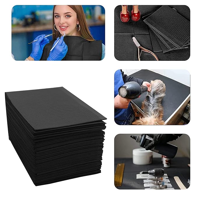 125PCS Disposable Nail Art Table Towels Mat 13" X 17" Waterproof 3 Ply Nail Art Mat Paper Sheet Clean Pads Tattooing Table Mat Nail Table Cover Tattoo Supplies (Black)