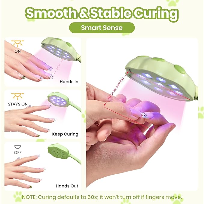 Beetles Gooseneck UV Nail Lamp - Meowgic LemonMeow Mini LED Nail Light with 3 Timer and Countdown Display Flash Cure Lamp for Gel Polish Nails Glue Builder Gel Smart Sensor Cordless Nails Dryer