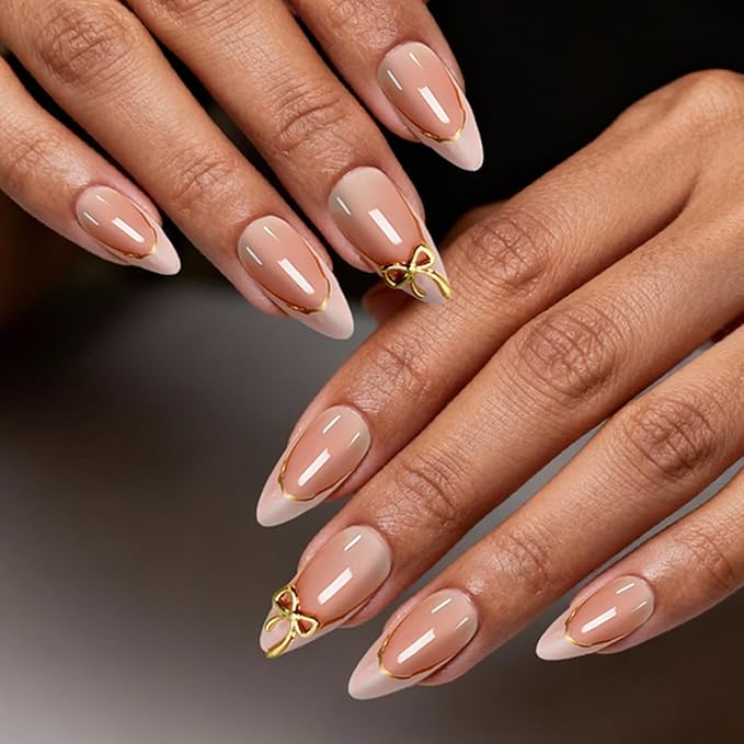 6 Packs (144 Pcs) | Reusable Press on Nails | Stick on Nails 12 Sizes-6 Styles | 3D Bow