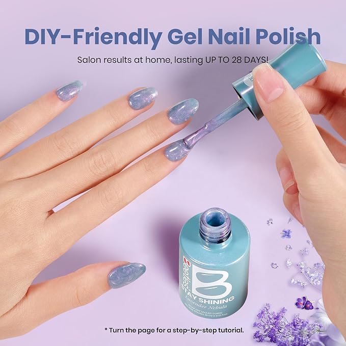Beetles Pearl Gel Nail Polish - 15ml Stay Shining Lavender Nebula Gel Polish Blue Shimmer Purple Sparkle Thread Effect Nail Art Uv Led Home Salon Long-Lasting Soak-Off Nail Gel Gift for Women