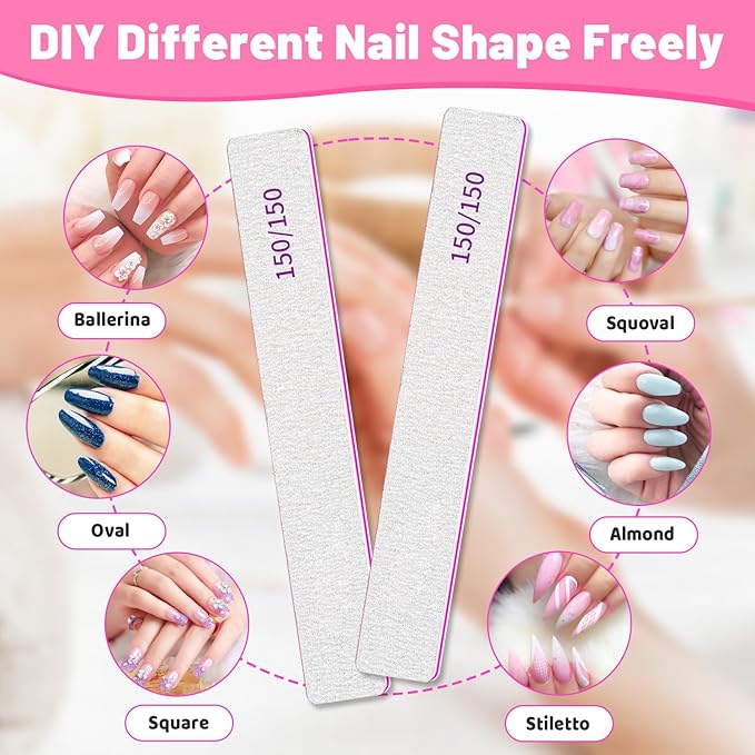 25pcs Nail Files 150 Grit, BLESWIN 150/150 Grit Nail Files, Jumbo Nail Files for Acrylic Nail, Nail Filer for Poly Nail Extension, Double-Sided Emery Board Nail Filer for Manicure, Pedicure