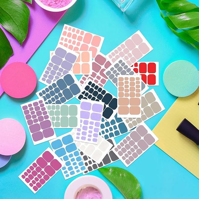 DANNEASY 440PCS/20 Sheets Toe Nail Stickers - Dusky Solid, Toenails Polish Strips Toes Nail Wraps for Women, UV Free | Easy to Stick | Adhesive Gel Toenail Strips with 1 File, 1 Cuticle Stick