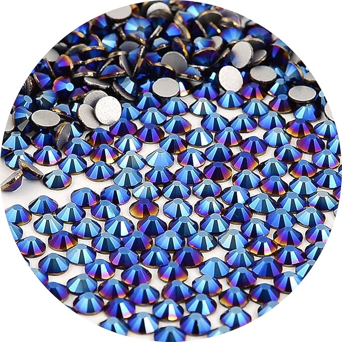 NCB Nancybeads 1500pcs Flatback Round Glass Nail Art Rhinestones Crystal for DIY Making Accessories Shoes, Clothes, Face Art, Bags, Manicure (Mine Blue, SS20 1500pcs)