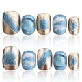 Handmade Nails Blue 3D Press On Nails Acrylic Press Ons Short Handmade Natural Nails Durable Press On Nails Ladies Gifts COOLYOUNG False Nails, 10 PCS, Size L