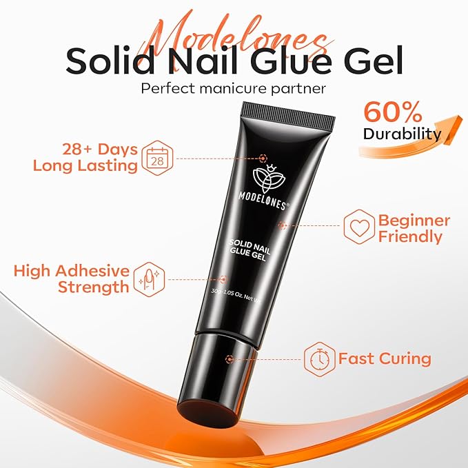 modelones X Nail Gel Kit Square, 15Sizes False Nail Tips Instant Apex Solid Glue & Mini LED Light, Medium Square Pre-Building Thick Acrylic Press on Tips U/V Lamp Extension Kit Women Gift 240Pcs